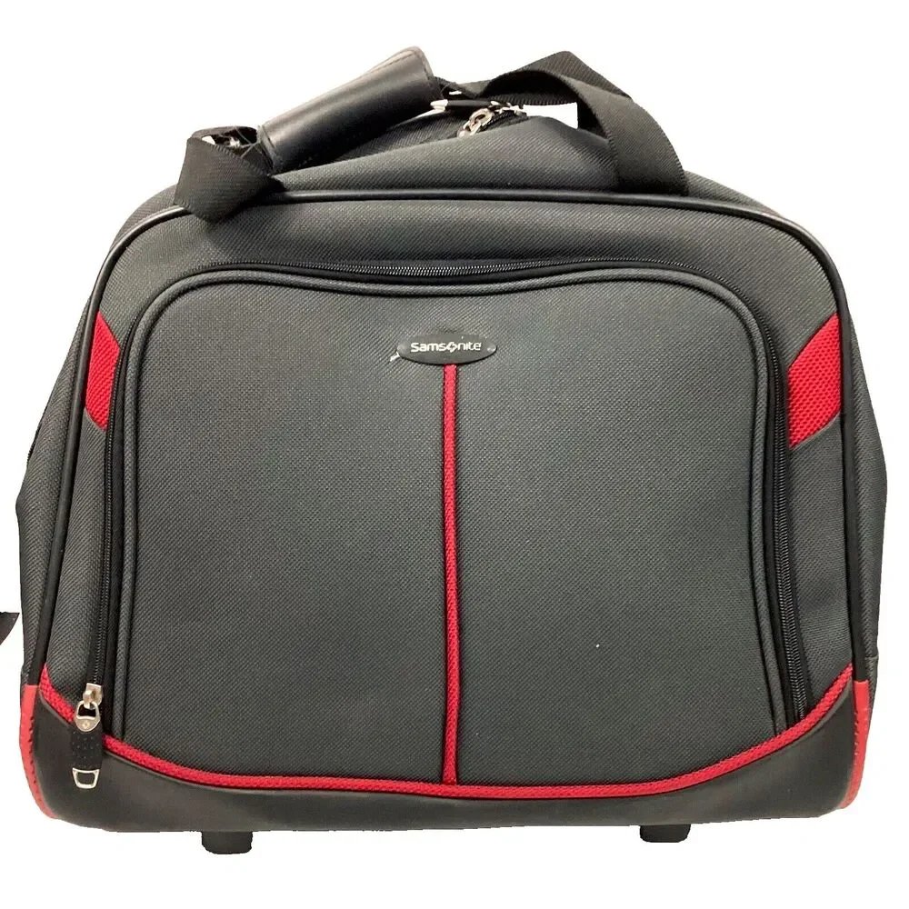 Samsonite Rolling Laptop Bag - Black/Red - Carry Handle + Pull-Along - EUC!